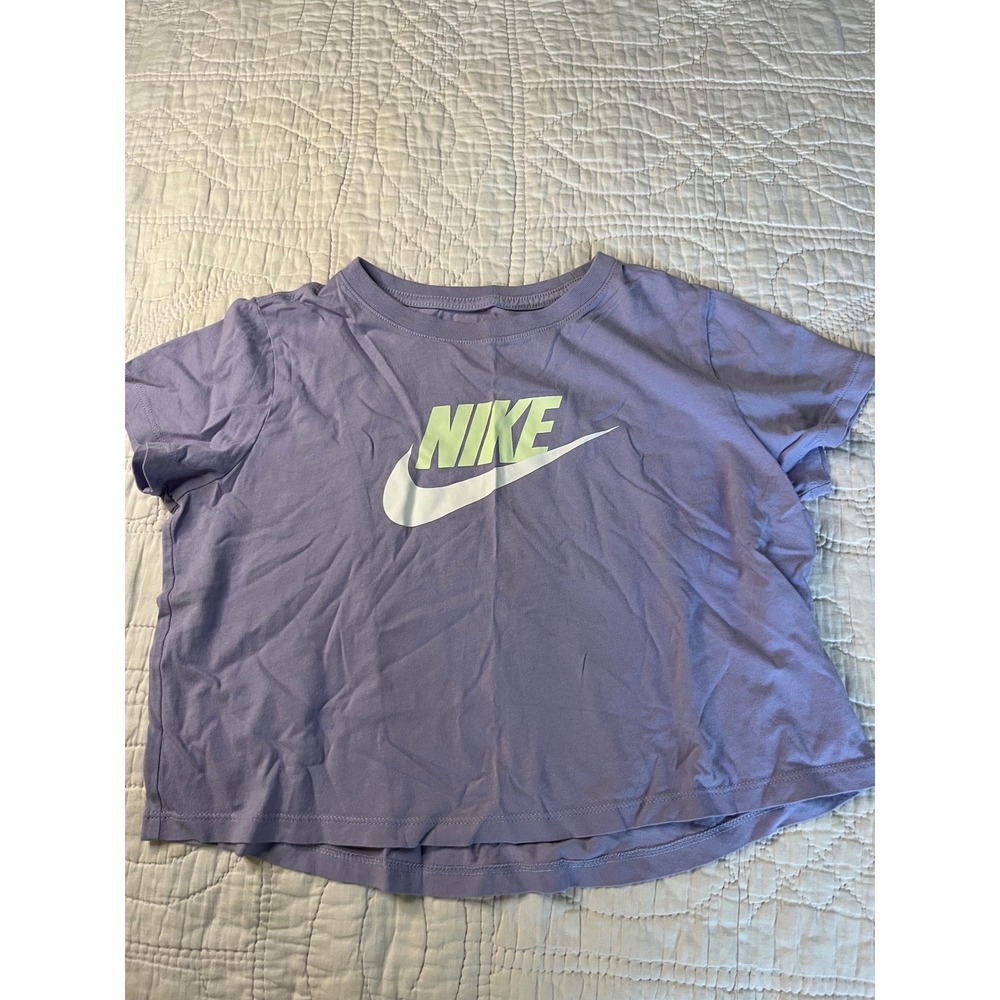 Nike Girls Purple Short Sleeve Graphic Logo Boxy T-Shirt Large L